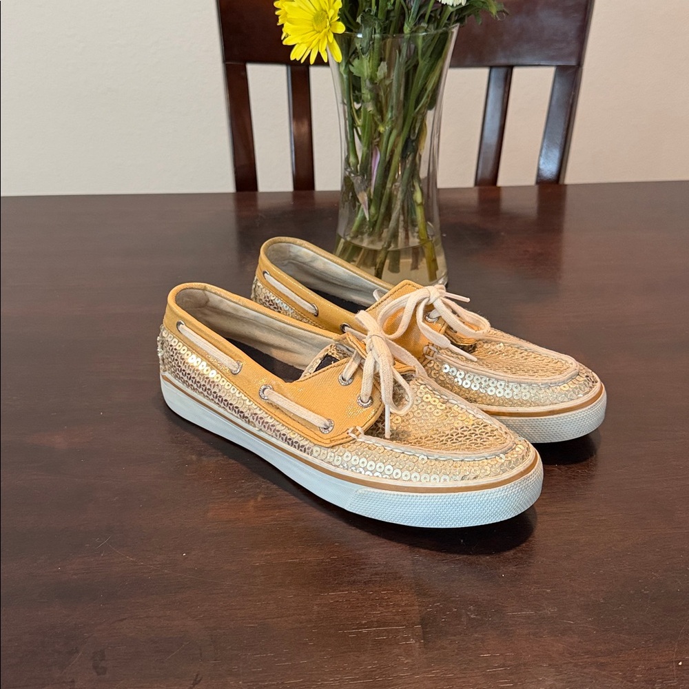 Sperry Gold sequin Canvas Boat Shoes sz 8M - Picture 2 of 6